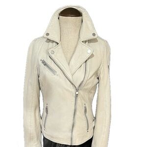 Mauritius Women's Cream Motorcycle Leather Jacket Size 4, Price $150